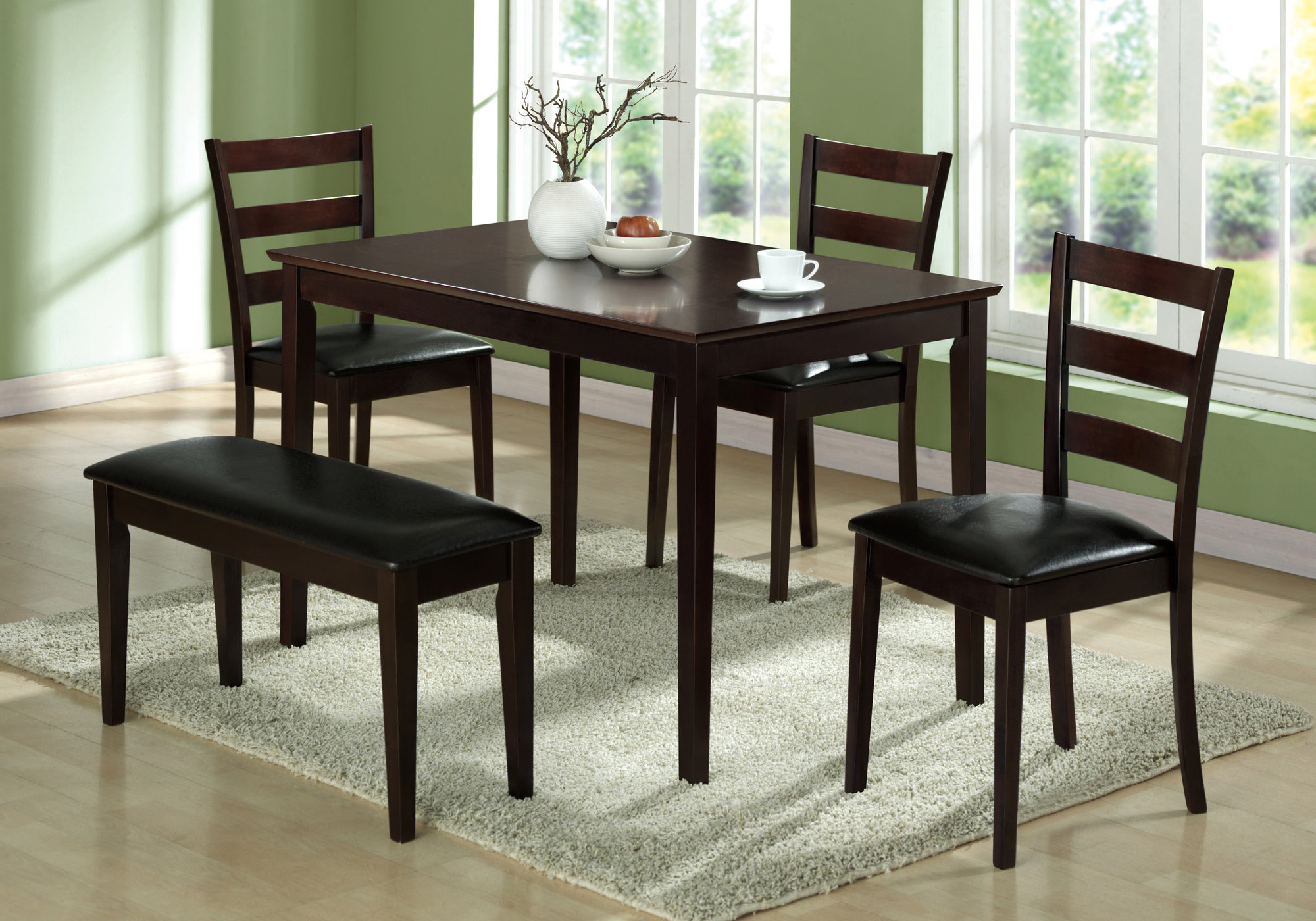 DINING SET - 5PCS SET / CAPPUCCINO BENCH & 3 SIDE CHAIRS