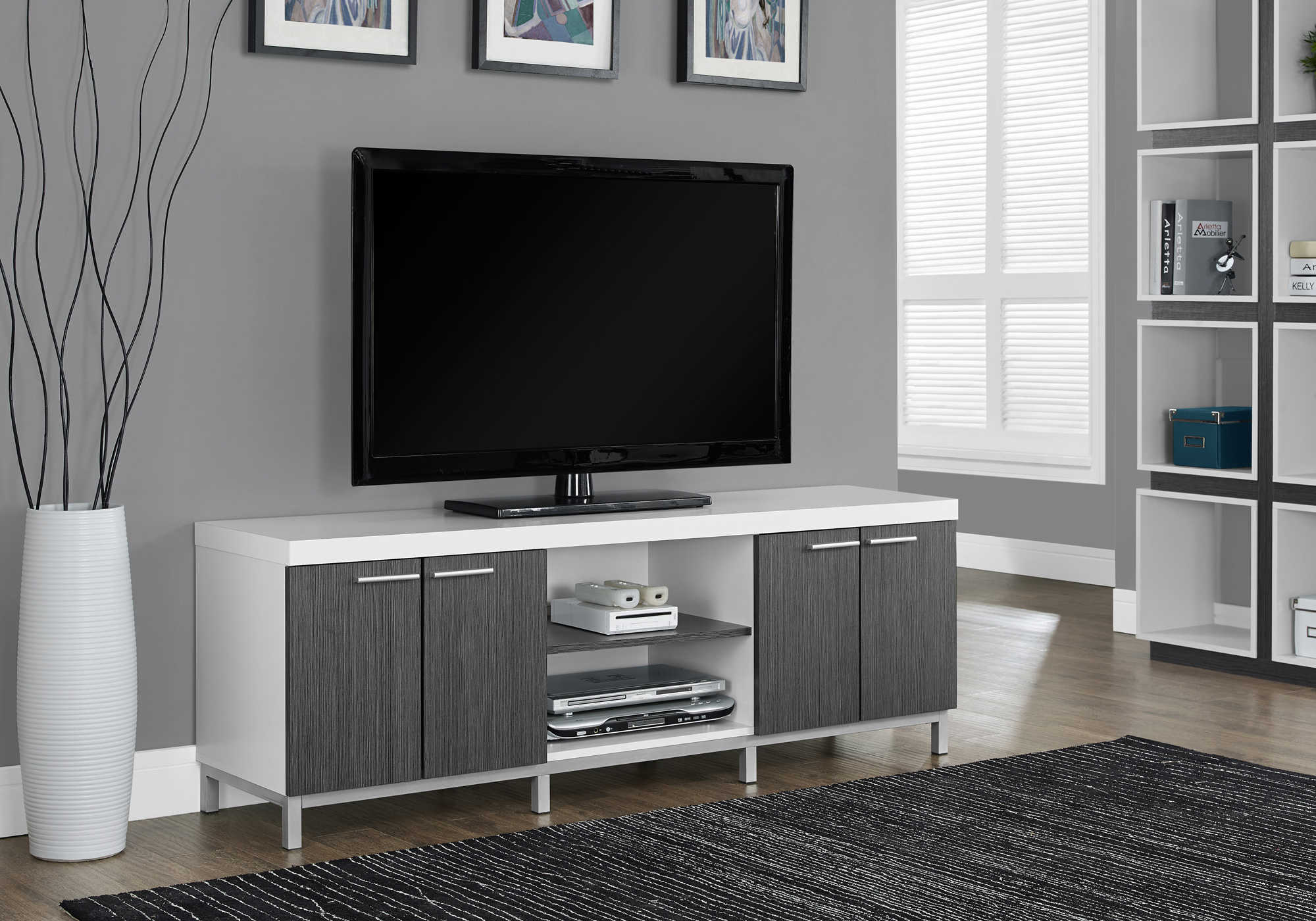 TV STAND - 60"L / WHITE / GREY