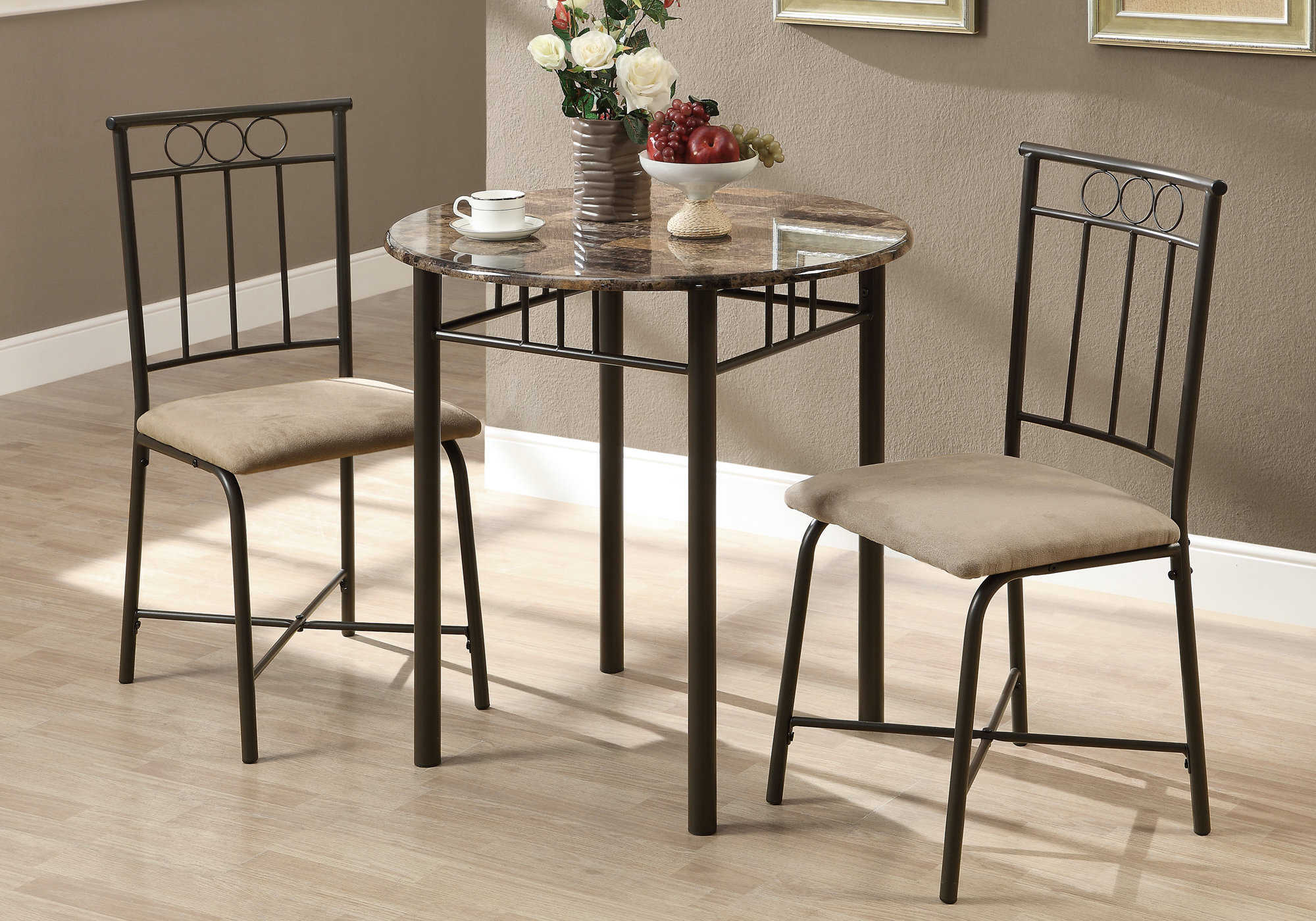 DINING SET - 3PCS SET / CAPPUCCINO MARBLE / BRONZE METAL