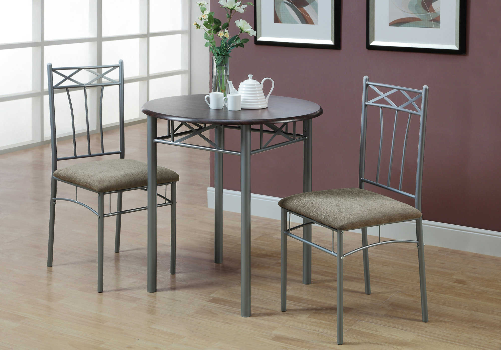 DINING SET - 3PCS SET / CAPPUCCINO / SILVER METAL