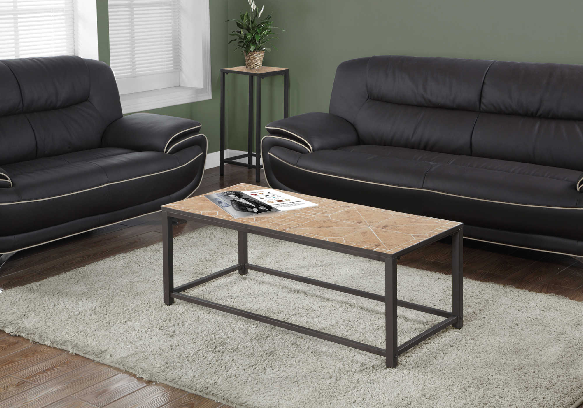 COFFEE TABLE - TERRACOTTA TILE TOP / HAMMERED BROWN