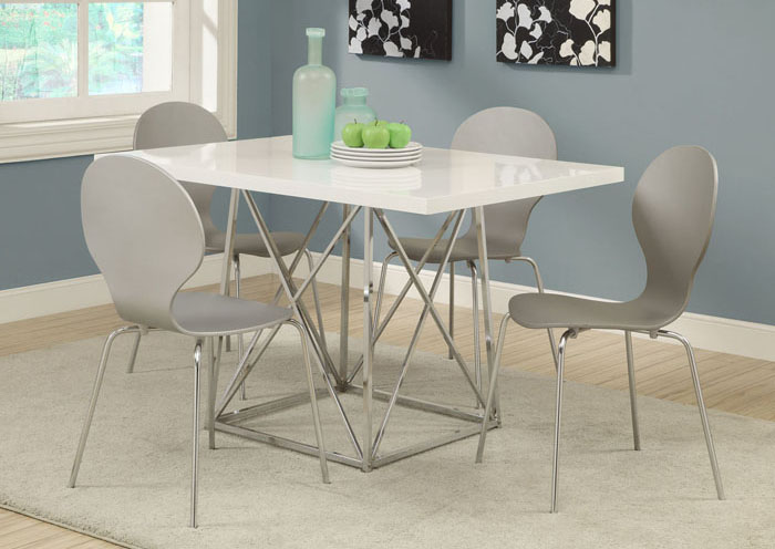 DINING TABLE - 36"X 48" / WHITE GLOSSY / CHROME METAL