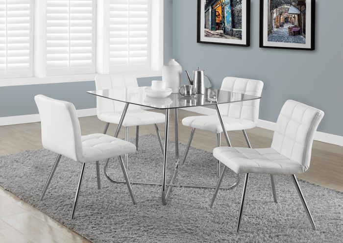 DINING CHAIR - 2PCS / 32"H / WHITE LEATHER-LOOK / CHROME