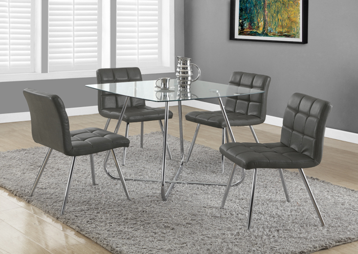 DINING CHAIR - 2PCS / 32"H / GREY LEATHER-LOOK / CHROME