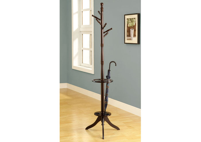 COAT RACK - 71"H / DARK CHERRY WITH AN UMBRELLA HOLDER