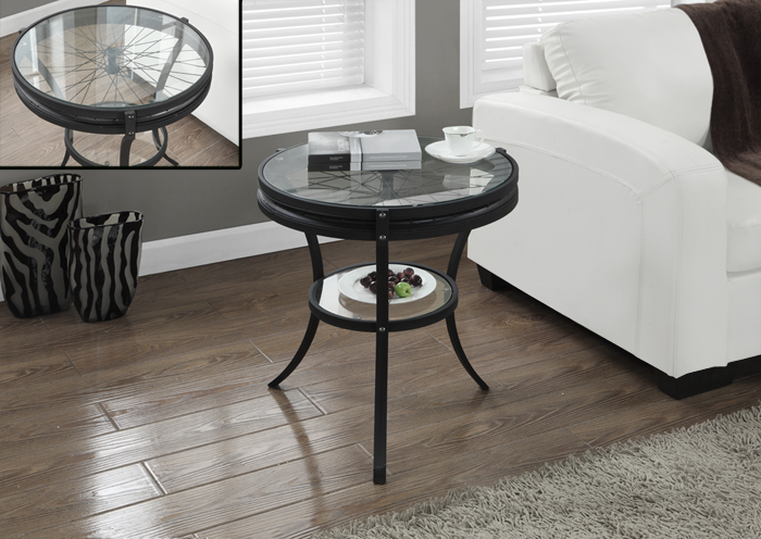 ACCENT TABLE - 20"DIA / BLACK WITH TEMPERED GLASS