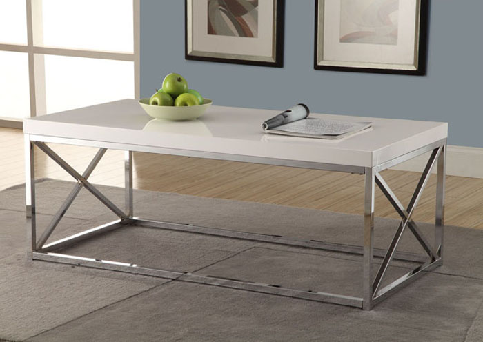 COFFEE TABLE - GLOSSY WHITE WITH CHROME METAL