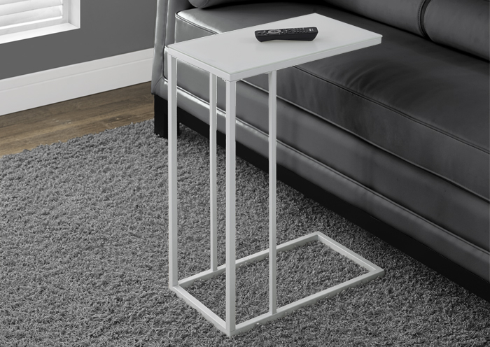 ACCENT TABLE - WHITE METAL WITH FROSTED TEMPERED GLASS