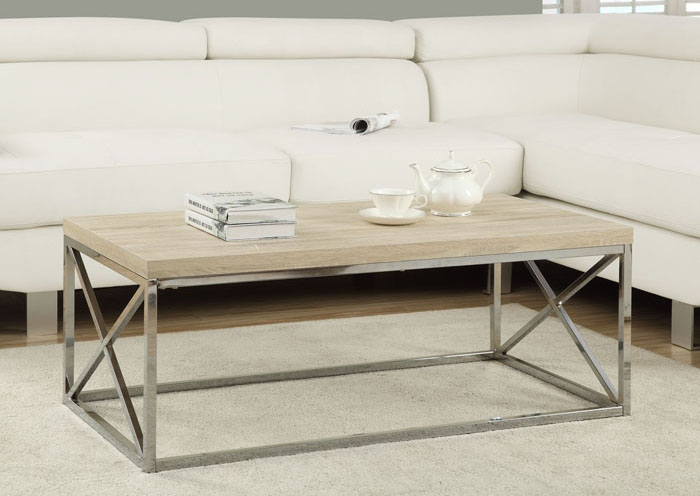 COFFEE TABLE - NATURAL WITH CHROME METAL