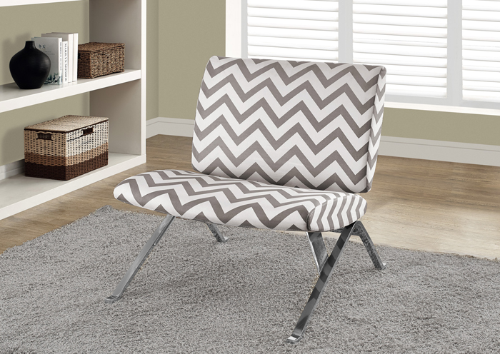 ACCENT CHAIR - DARK TAUPE " CHEVRON " WITH CHROME METAL