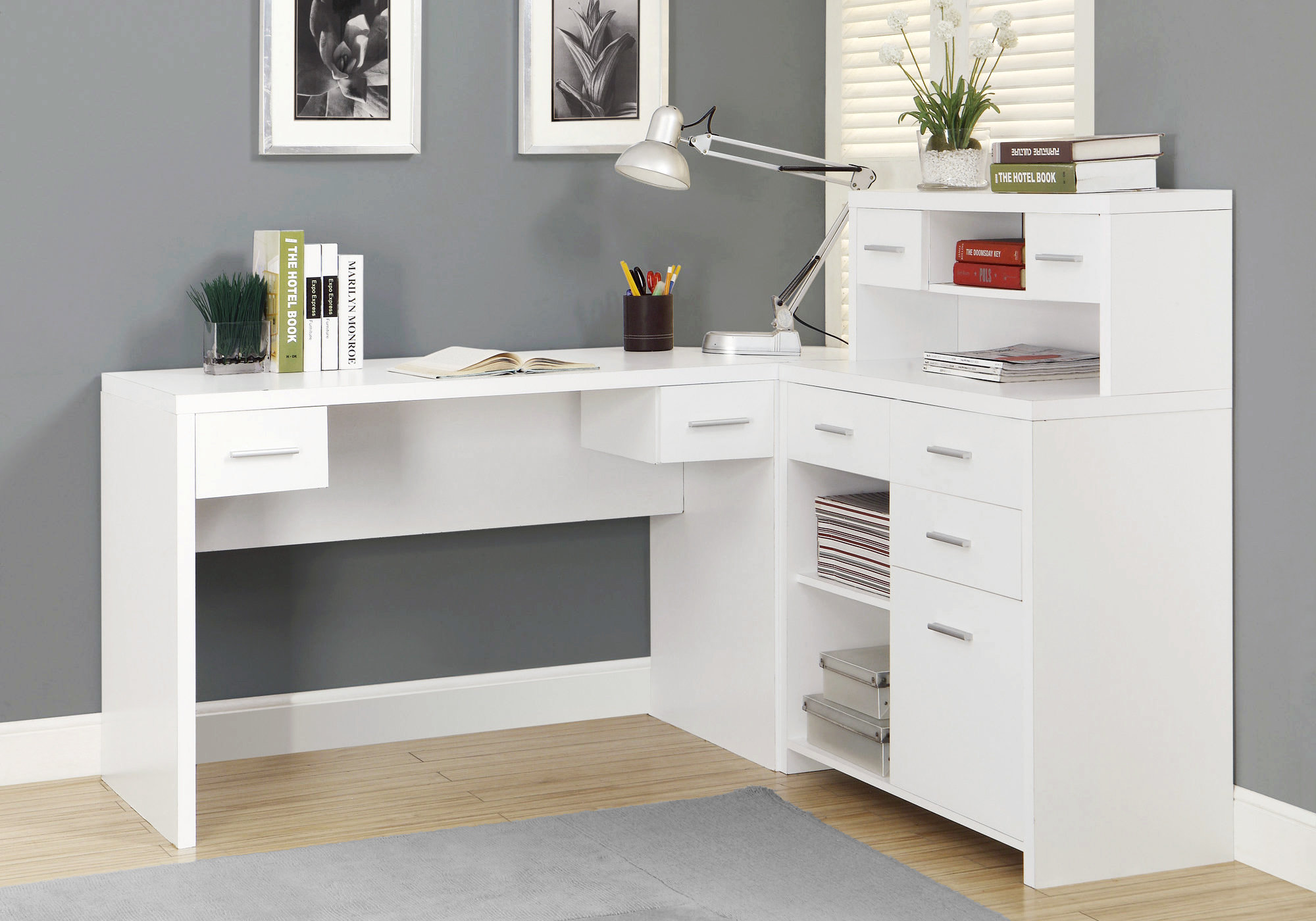 large white corner office desk