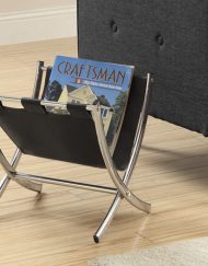 MAGAZINE RACK - BLACK LEATHER-LOOK / CHROME METAL