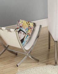 MAGAZINE RACK - WHITE LEATHER-LOOK / CHROME METAL