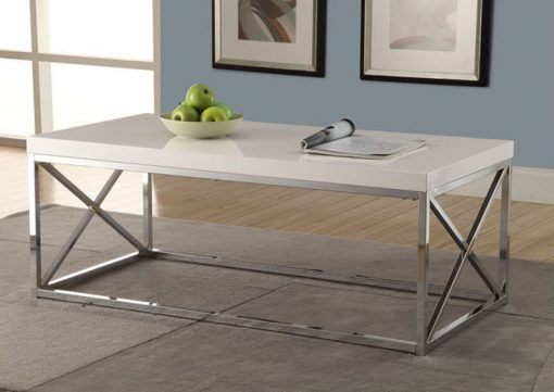 COFFEE TABLE - GLOSSY WHITE WITH CHROME METAL