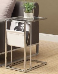 ACCENT TABLE - WHITE / CHROME METAL WITH A MAGAZINE RACK