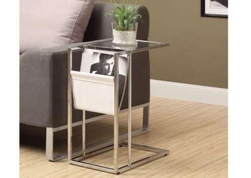 ACCENT TABLE - WHITE / CHROME METAL WITH A MAGAZINE RACK