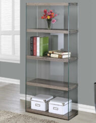 BOOKCASE - 60"H / DARK TAUPE WITH TEMPERED GLASS