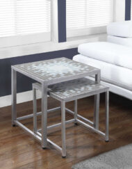 NESTING TABLE - 2PCS SET / GREY / BLUE TILE TOP / SILVER
