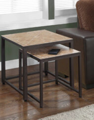 NESTING TABLE - 2PCS SET / TERRACOTTA TILE TOP / BROWN