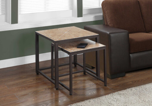 NESTING TABLE - 2PCS SET / TERRACOTTA TILE TOP / BROWN
