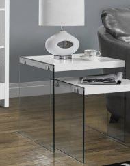 NESTING TABLE - 2PCS SET / GLOSSY WHITE / TEMPERED GLASS