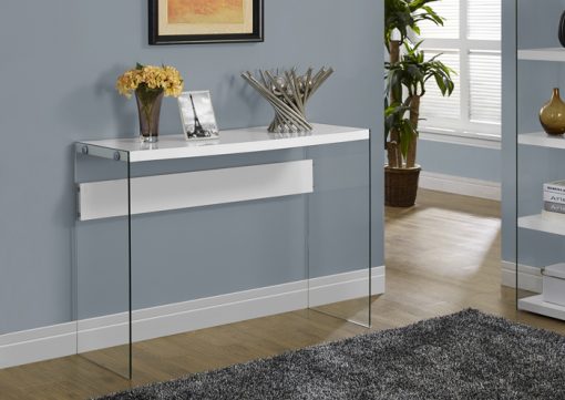 CONSOLE TABLE - GLOSSY WHITE WITH TEMPERED GLASS