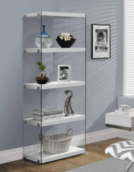 BOOKCASE - 60"H / GLOSSY WHITE WITH TEMPERED GLASS