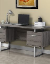 COMPUTER DESK - 60"L / DARK TAUPE / SILVER METAL