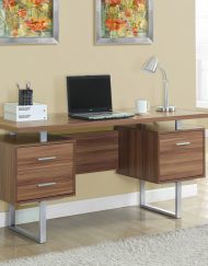COMPUTER DESK - 60"L / WALNUT / SILVER METAL