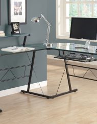 COMPUTER DESK - BLACK METAL CORNER WITH TEMPERED GLASS