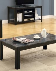 TABLE SET - 3PCS SET / BLACK / GREY MARBLE-LOOK TOP