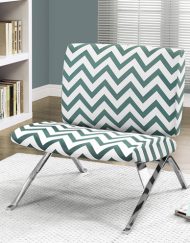 ACCENT CHAIR - TEAL " CHEVRON " FABRIC / CHROME METAL