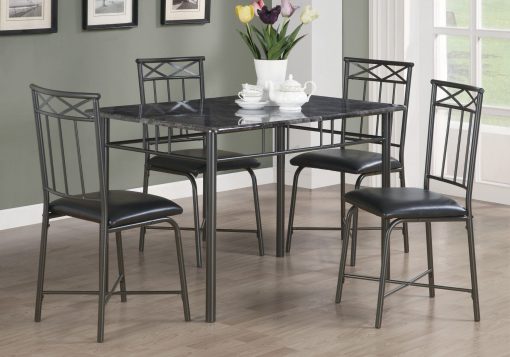 DINING SET - 5PCS SET / GREY MARBLE / CHARCOAL METAL