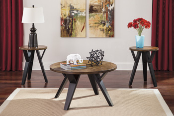 COFFEE TABLE SET TWO-TONE BROWN