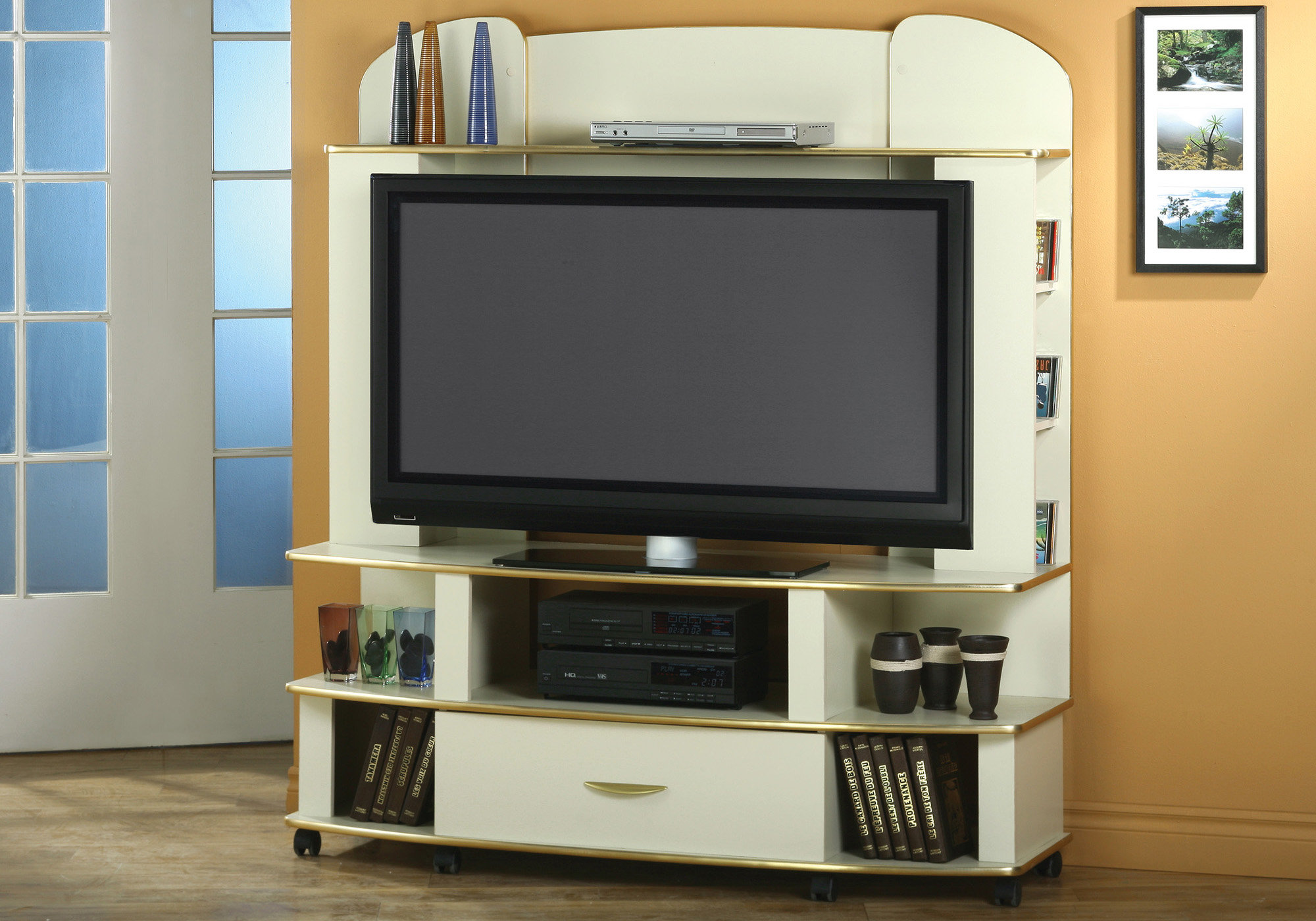 TV STAND - CHAMPAGNE / BRASS / FLAT SCREEN TV