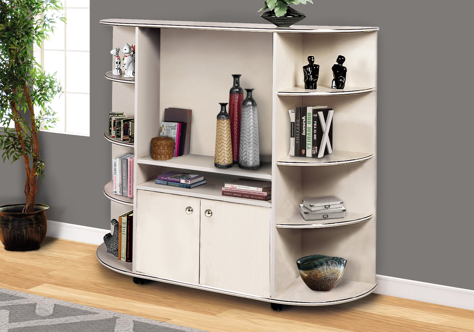 BOOKCASE - BEIGE / GOLD / STORAGE UNIT