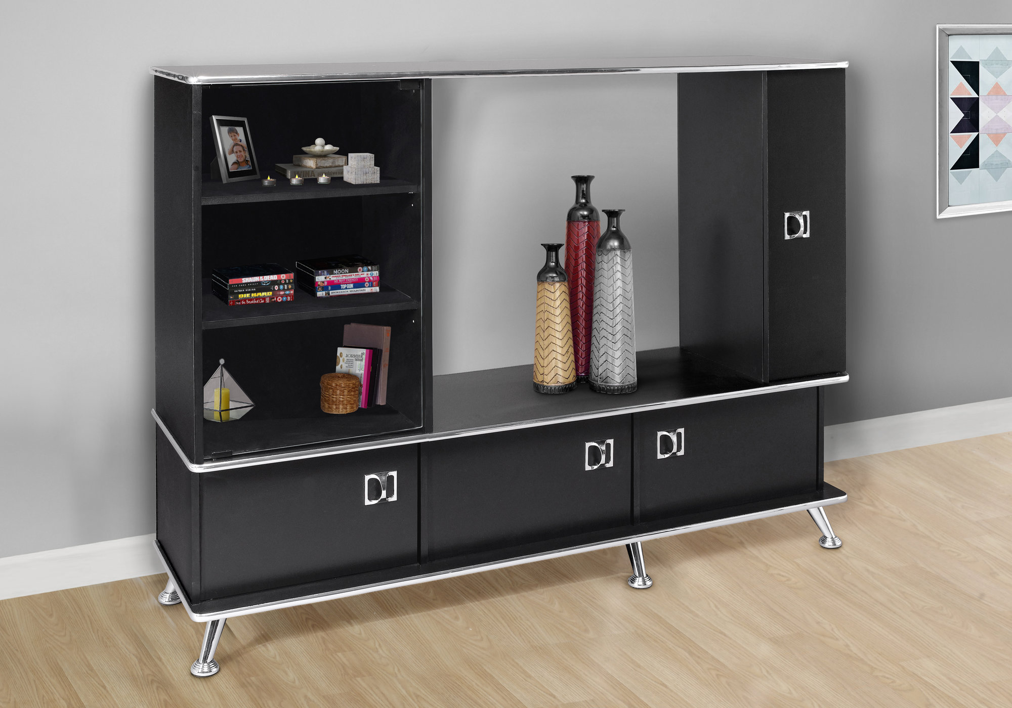BOOKCASE - BLACK / CHROME ACCENT STORAGE UNIT