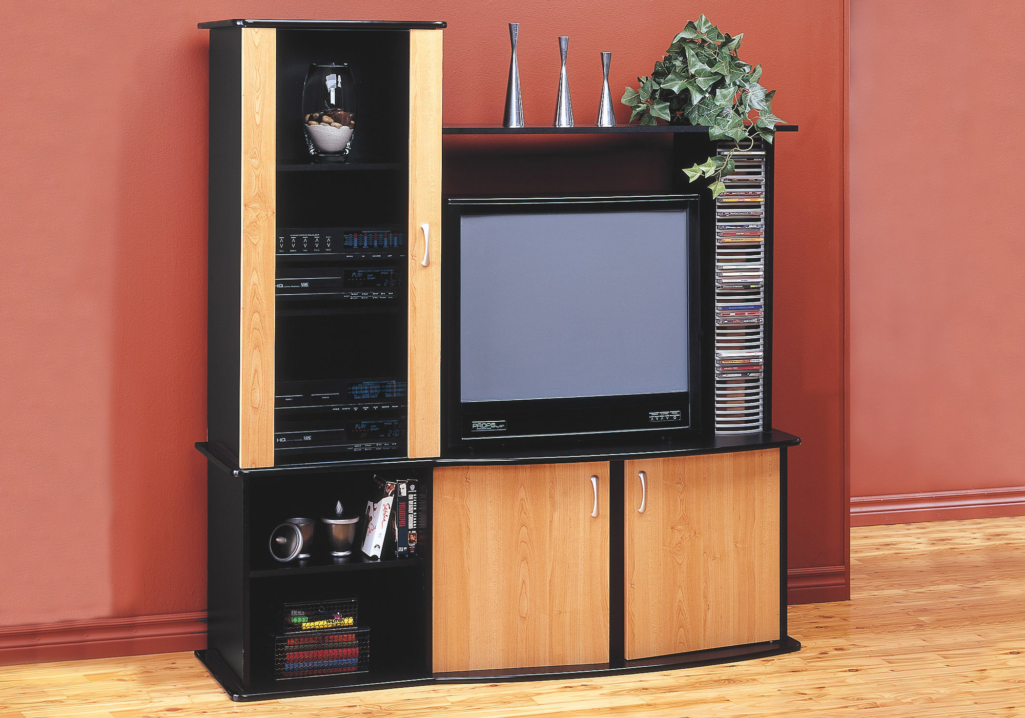 TV STAND - BLACK / MAPLE ENTERTAINMENT CENTER