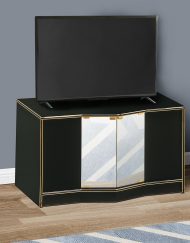 TV STAND - BLACK / BRASS HOME THEATER WITH MIRROR DOORS