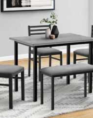 DINING SET - 5PCS SET / GREY / BLACK METAL