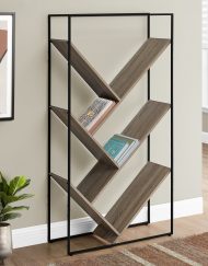 BOOKCASE - 60"H / DARK TAUPE / BLACK METAL