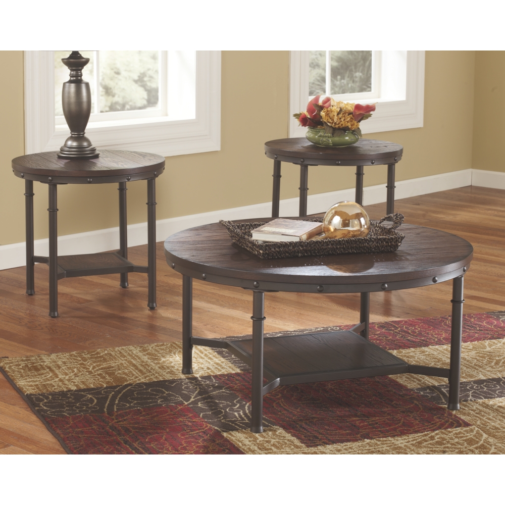3 PIECE ROUND RUSTIC TABLE SET
