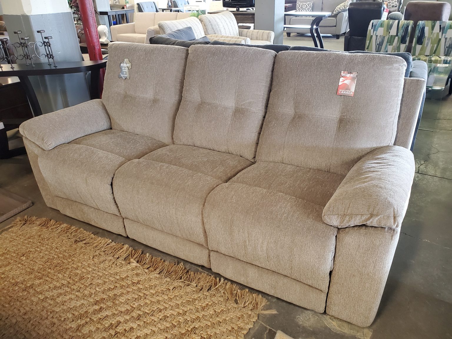 beige leather reclining sofa and loveseat