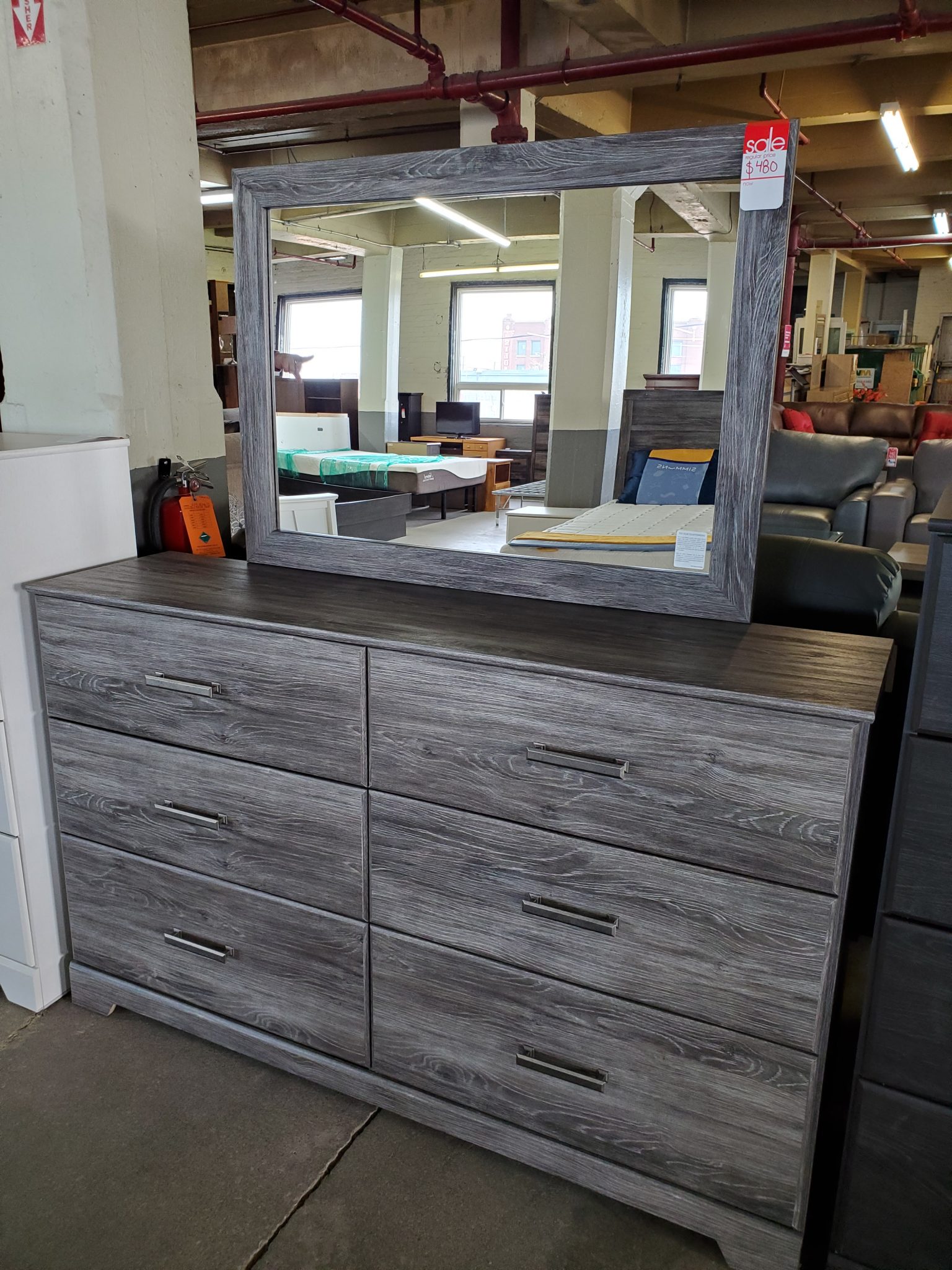 Grey 6 Drawer Dresser with Mirror Bedroom, Dresser / Mirror, Furniture