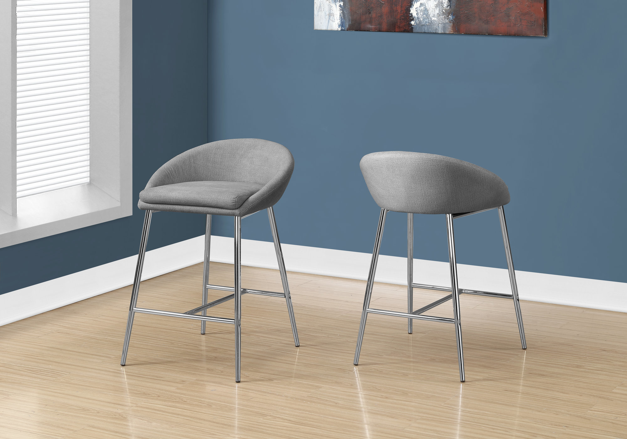 BARSTOOL - 1PCS / GREY FABRIC / CHROME / COUNTER HEIGHT