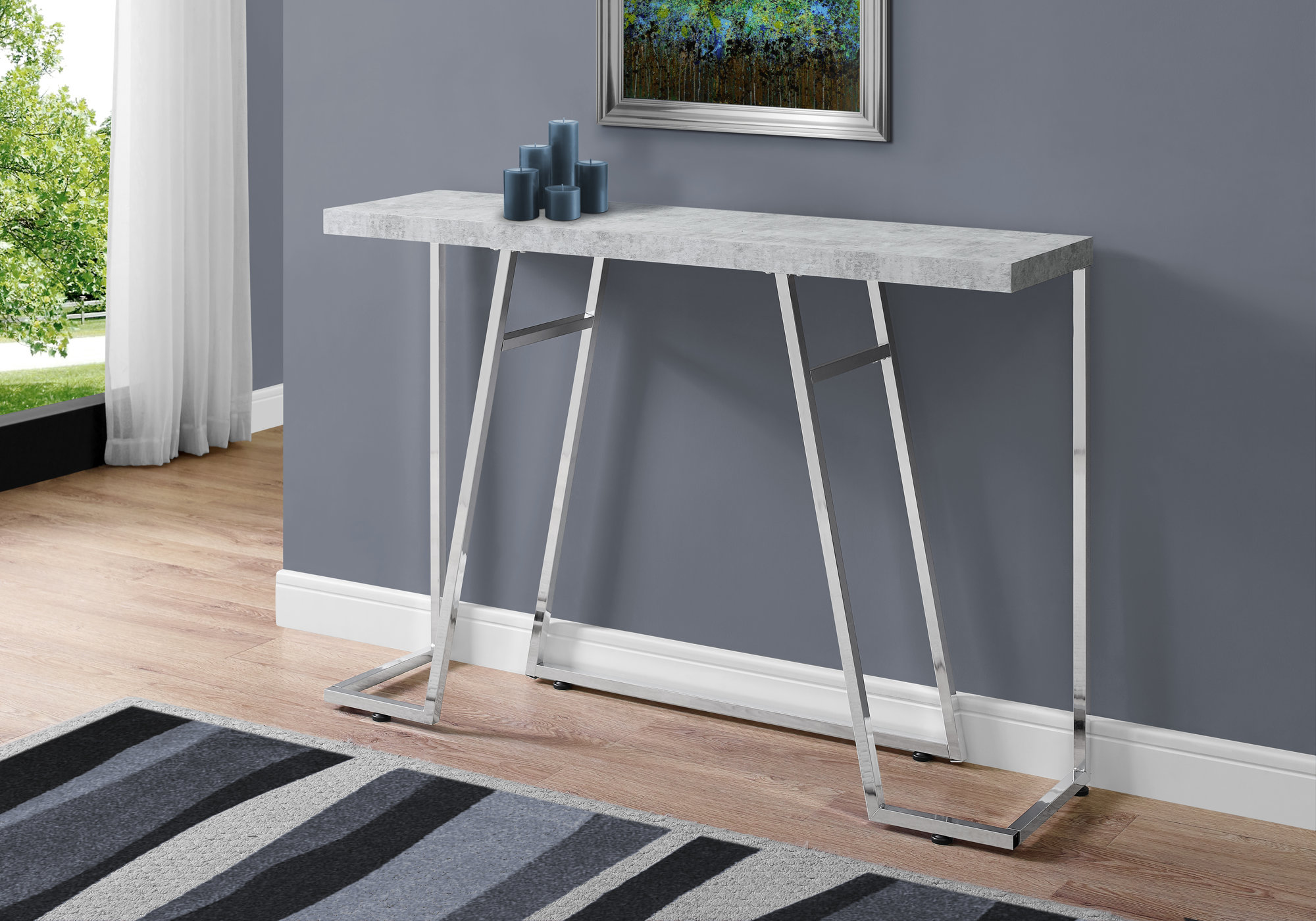 ACCENT TABLE - 48"L / GREY CEMENT / CHROME METAL