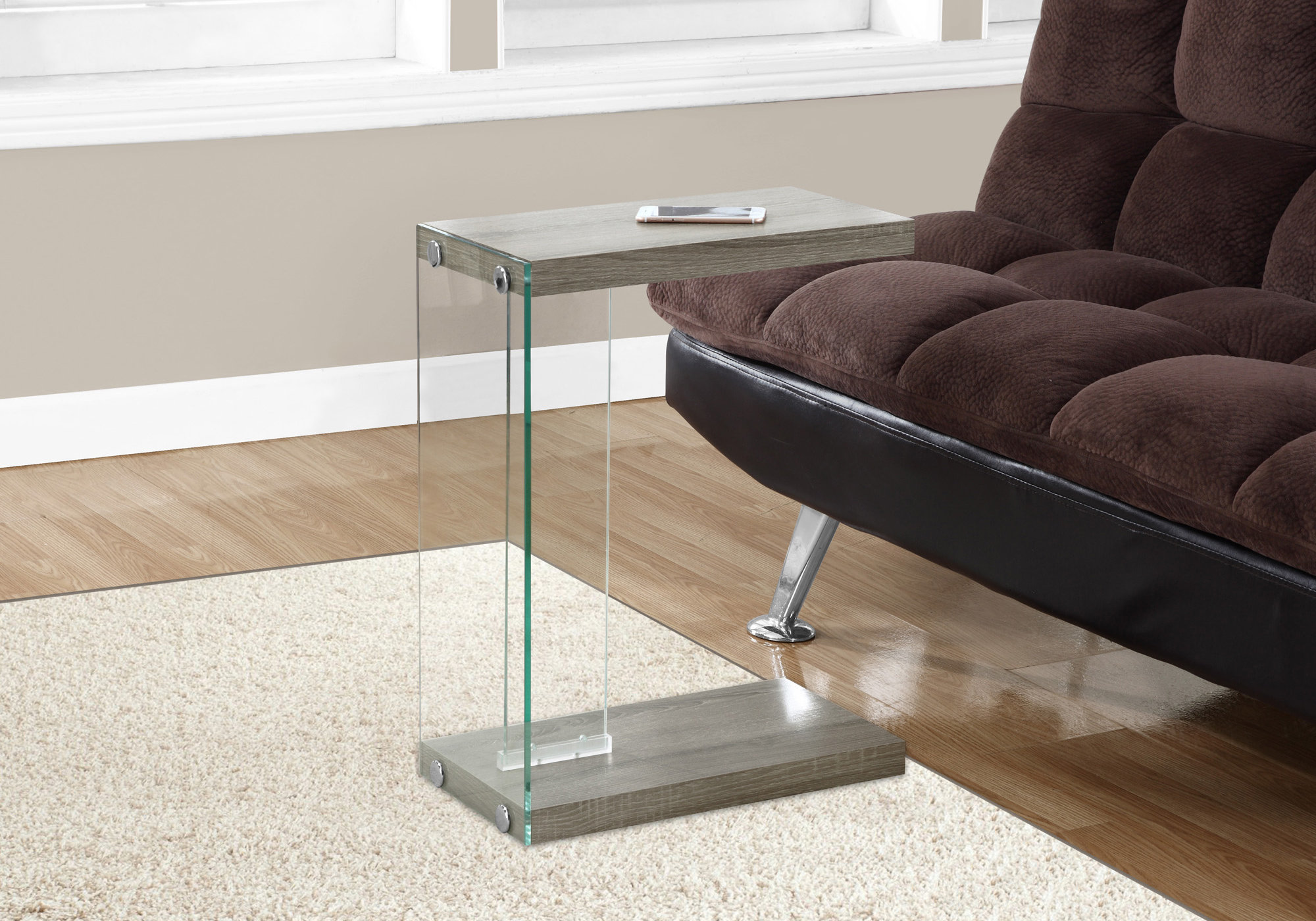 ACCENT TABLE - DARK TAUPE WITH TEMPERED GLASS