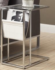 ACCENT TABLE - WHITE / CHROME METAL WITH A MAGAZINE RACK