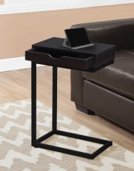 ACCENT TABLE - ESPRESSO / BLACK METAL WITH A DRAWER