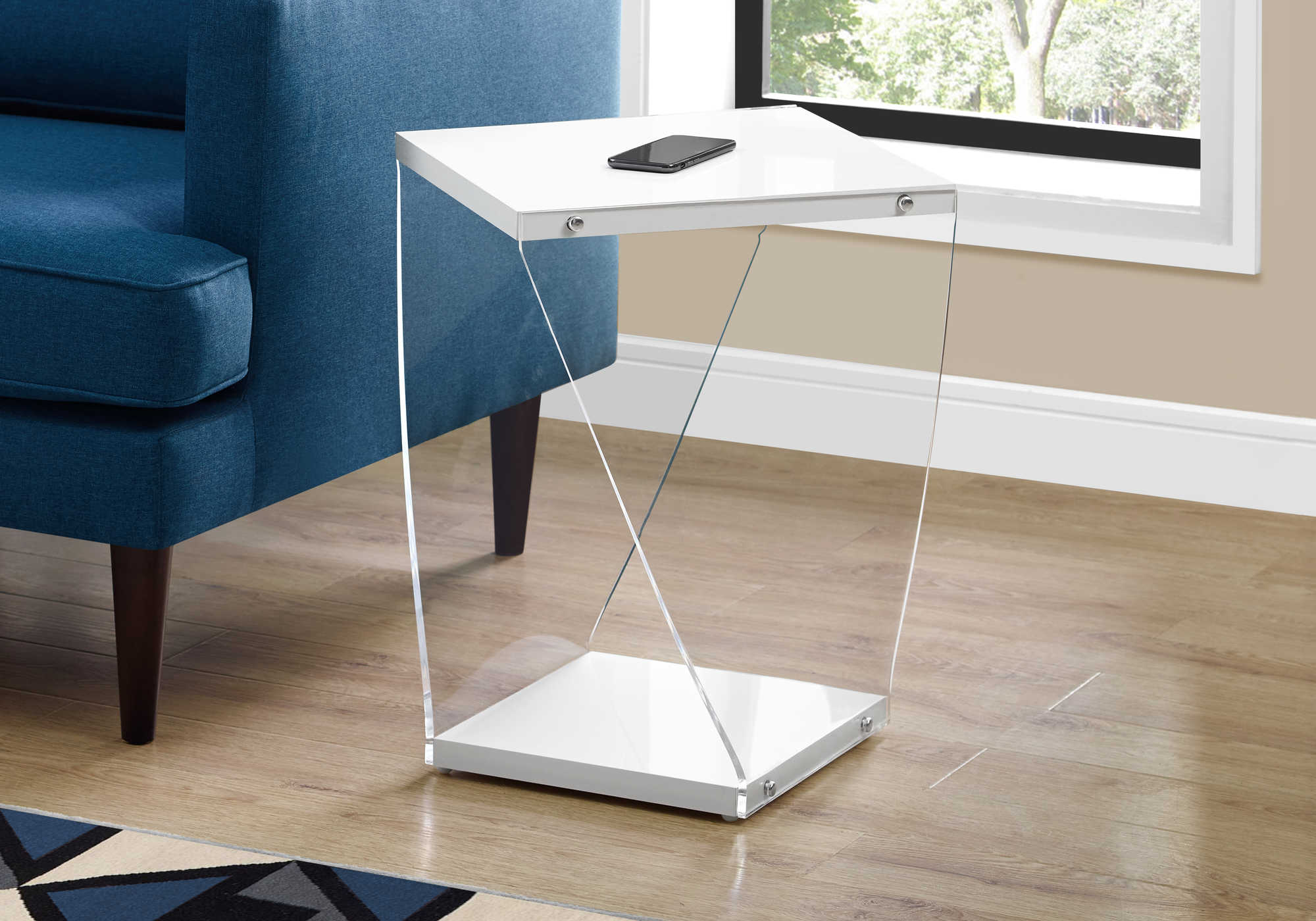 ACCENT TABLE - 22"H / GLOSSY WHITE / CLEAR ACRYLIC